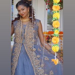 Royal 3-piece Lehenga in Grey and Gold